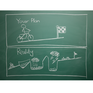 A drawing of our plan which is a straight path. A second drawing with the reality that there are often many obstacles in our path.